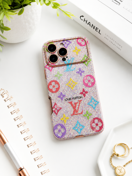 Luxury Glitter Rainbow Monogram Phone Case | iPhone 16 Pro Max & iPhone 17 Pro Max