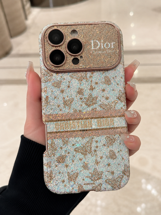 Luxury Glitter Butterfly Dior-Inspired Phone Case for iPhone 16 Pro Max