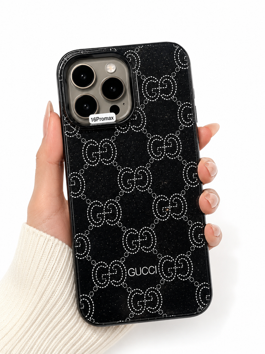 Luxury Black GG Glitter Phone Case | iPhone 16 Pro Max & iPhone 17 Pro Max