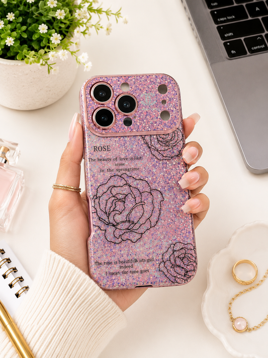 Luxury Rose Glitter Phone Case – iPhone 16 Pro Max & 17 Pro Max
