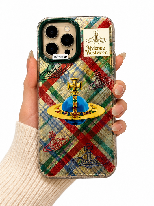 Luxury Vivienne Westwood Plaid Phone Case – iPhone 16 Pro Max / 17 Pro Max