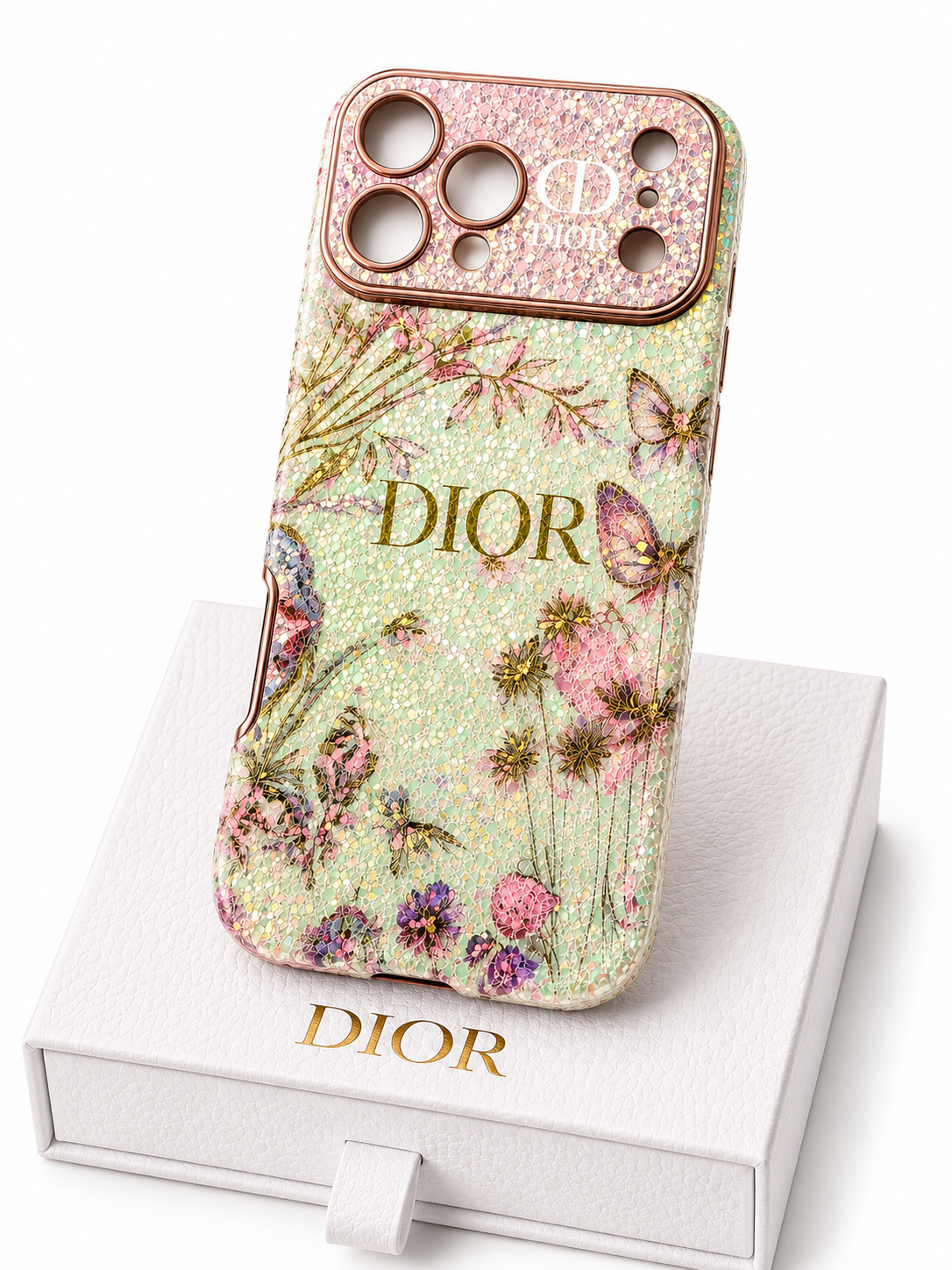 Luxury Glitter Floral Dior Phone Case – iPhone 16 Pro Max & 17 Pro Max